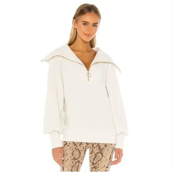 Varley Vine Half Zip Pullover Ottoman Rib Knit Oversized Spread Collar Ivory - Picture 4 of 14